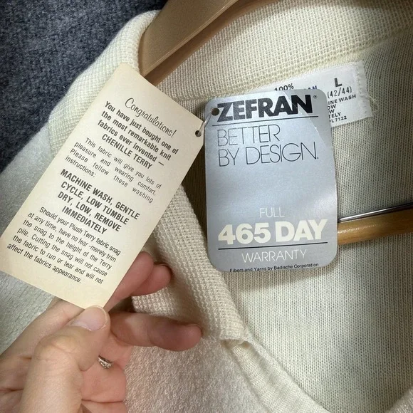 Vintage Zefran Chenille Terry Knit Sweater Mens Large Beige 80's Made in USA NOS - Picture 6 of 10